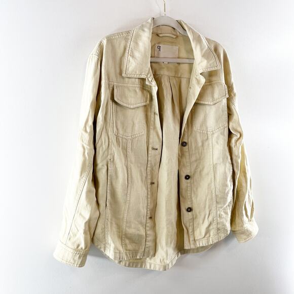 Pilcro Anthropologie Long Sleeve Button Up Denim Shirt Jacket Shacket Tan S - Picture 7 of 8